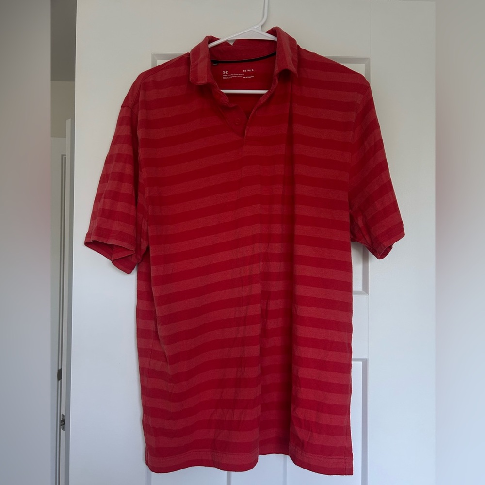 Under Armour Red Polo Shirt with Tonal Stripes